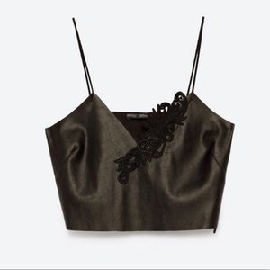 Zara cropped embroidered faux leather top